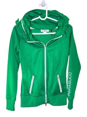 Parasuco Denim Legend Green Zip-Up Hoodie XS | White Zippers Y2K Athleisure